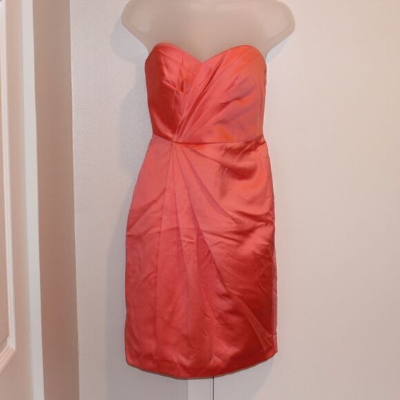 David's Bridal  Silk Orange Strapless Mini Dress Women Size 2 - Picture 1 of 10